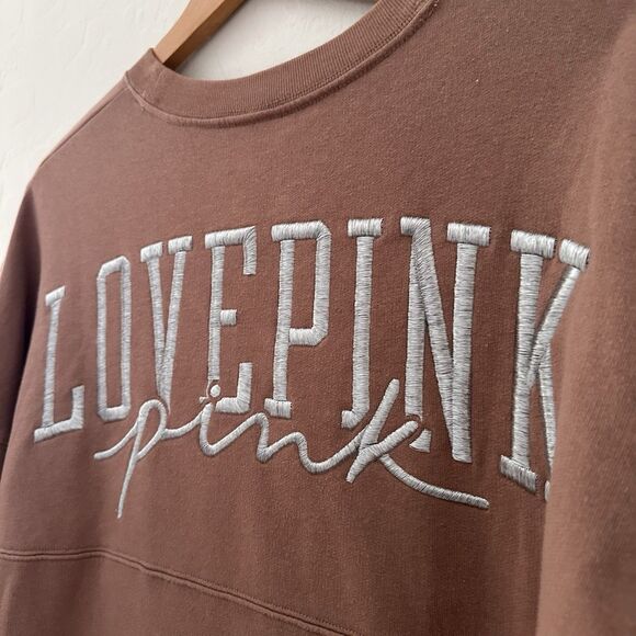 Victoria’s Secret Pullover Love Pink Embroidered Brown Beige Clay XS Oversized - Picture 8 of 10